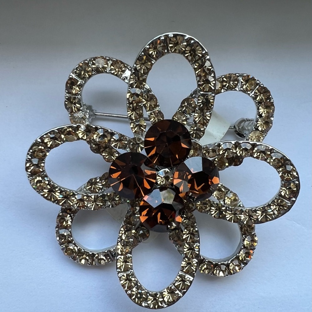 Ellen Tracy Crystal Embossed Floral Brooch